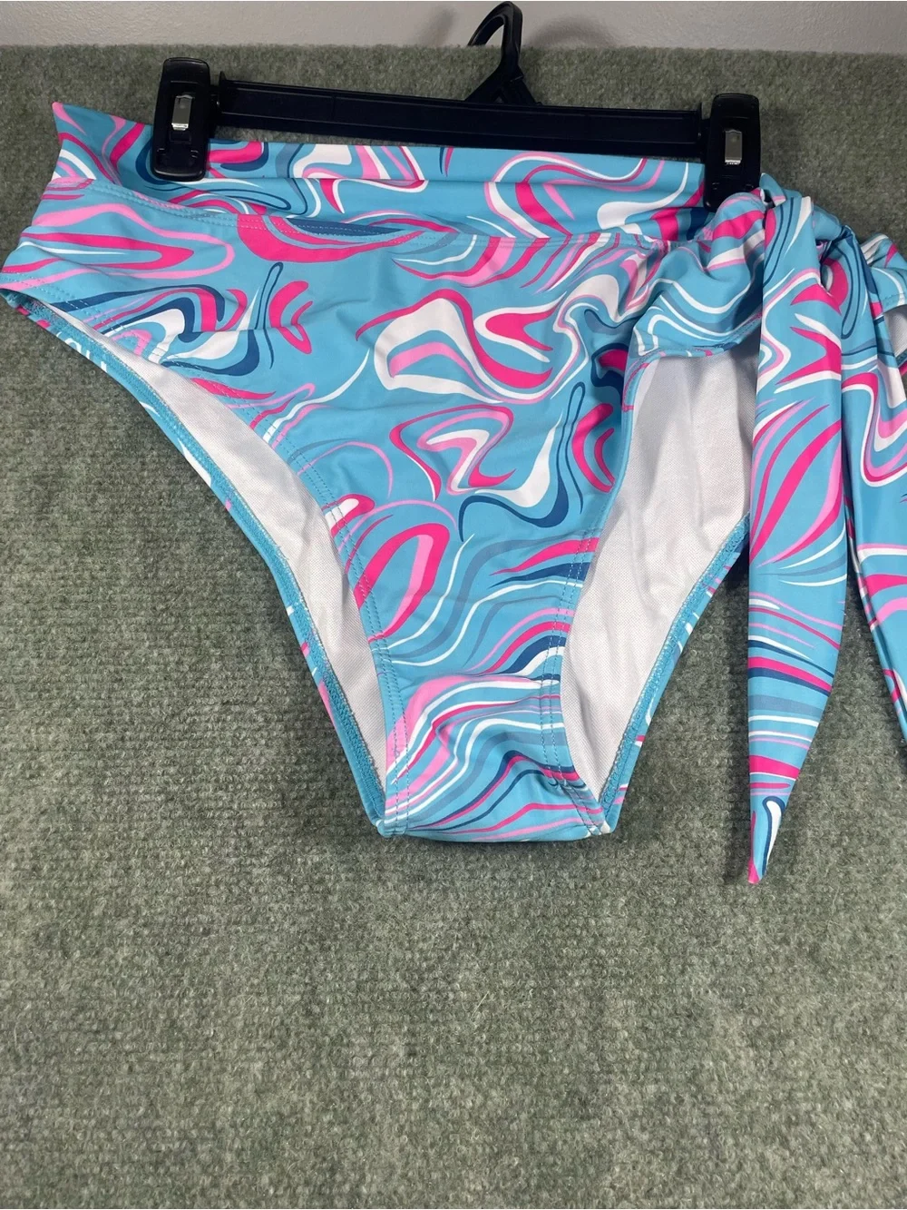 Women's Blue Swirl Print Bikini Set - Pink & White Accents